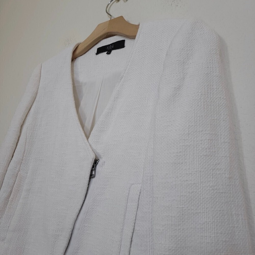 TIBI NY 100% Cotton Cropped Asymmetrical Knit Moto Jacket White 6 Quirt Luxury - Picture 6 of 16